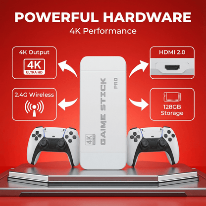 ILIORIA™ RETRO GAME STICK PRO 60,000 + CLASSIC GAMES + 2 FREE WIRELESS CONTROLLERS | PLUG INTO ANY TV & PLAY INSTANTLY