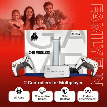 ILIORIA™ RETRO GAME STICK PRO 60,000 + CLASSIC GAMES + 2 FREE WIRELESS CONTROLLERS | PLUG INTO ANY TV & PLAY INSTANTLY