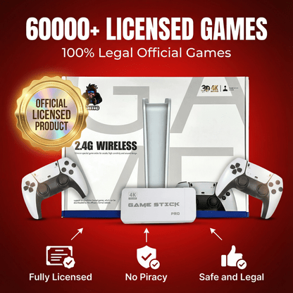 ILIORIA™ RETRO GAME STICK PRO 60,000 + CLASSIC GAMES + 2 FREE WIRELESS CONTROLLERS | PLUG INTO ANY TV & PLAY INSTANTLY